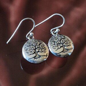 Sterling Silver Small Tree of Life French Wire Earrings.